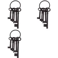 ISTOVO 3X Pirate Treasure Chest Keys Set,Key Ring Antique Style,Rustic Cast Iron Skeleton Key Wall Decor, Costume Prop (5 Keys)