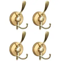 Typecat 4pcs Stainless Steel Sucker Double Hook Punch-Free Powerful Sucker Hook Reusable Rust-Proof Clothes Hook Gold