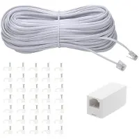 Typecat 100 Ft Telephone Extension Cord Phone Cable Wire with Couplers and 35 Cable Clip Holders