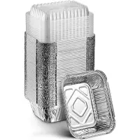 Tlily Disposable Takeaway Pan with Transparent Lid, Rectangular Aluminum Foil Tray, Tightly Sealed, 410ml Capacity