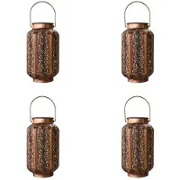 Torribaly 4X Solar Lantern Lights Outdoor Vintage Metal Hanging Lanterns with Handle for Garden Accessories Porch Decorations