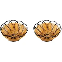 Typecat 2X 7 Inch Plastic Braided Basket Fruit Vegetable Cookies Container Holder Black&Orange