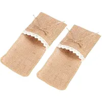 Torribaly 20PCS Country Wedding Table Silverware Holder Natural Burlap Cutlery Pockets Fork Pockets Rustic Wedding Decoration