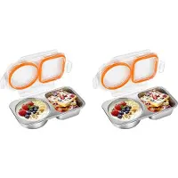 Torribaly 2X Stainless Steel Snack Containers, 400ml 2 Compartment Snackle Box with Lids Airtight, Leakproof Bento Box Reusable