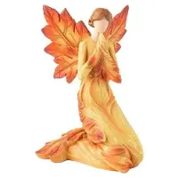 Semoic Autumn Maple Leaf Angel Statue Desktop Ornaments Garden Home Office Decoration,Kneeling Angel