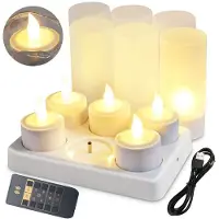 Semoic Flameless Candles with Remote Control Timer & Charging Base, 6pcs USB Rechargeable Battery LED Tea Lights Candles