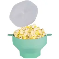 Tlily Silicone Microwave Popcorn Bowl Foldable Popcorn Maker Bucket Bowl with Lid Folding Popcorn Kitchen Baking Tool Cyan
