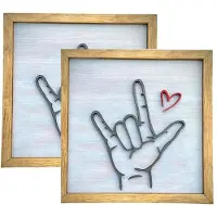 Torribaly Love You Sign Language Wall Art, Home Wall Decoration Painting Wooden Photo Frame Hand Symbol for Love Sign Wall