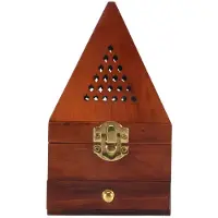 Semoic Wooden Agarwood Sandalwood Box Incense Burner Burner Antique Aromatherapy Burner Pyramid Hollow Incense Box