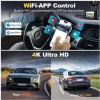 Jojomino Car Dash Camera, 4K 1080p Dash Cam Front Rear WiFi Recorder Camera for Cars with App Control, G-Sensor, Loop Recording