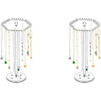ISTOVO 2X Acrylic Necklace Organizer Rotating Necklace Holder Hanger Clear Jewelry Organizer Display Stand with 36 Hooks