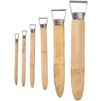 ISTOVO 6Pcs Pottery Sculpting Tools Set with Bamboo Handle and Toothed Metal Scraper Clay Sculpting Tools