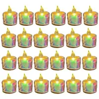 Semoic Flameless Tea Lights 24Pcs Crystal LED Tea Lights Battery Operated Fake Candles, Tealights for Wedding, Dating, Dinner A