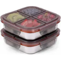 Exogio 2 Pack Stainless Steel Snack Containers with Airtight Lids, 4 Compartment Food Storage Containers