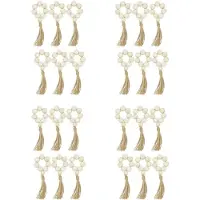 Semoic Set of 24 Beaded Wood Napkin Rings with Table Setting Wedding Party Décor Accessories Napkin Holder Natural Style