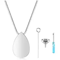 Torribaly Personalized Teardrop Shape of Waterdrop Cremation Urn Necklace with Fill Kit for Ashes Cremation Jewelry