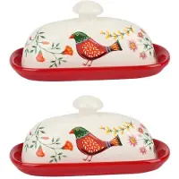 Typecat 2X Food Container Butter Plate with Lid Tableware Cheese Dish Ceramic Butter Box with Lid Butter Dish Cheese Box A