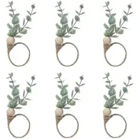 Semoic Napkin Rings Set Of 6 Rustic Eucalyptus Wooden Napkin Rings Boho Leaf Wood Bead Farmhouse Napkin Ring Holder