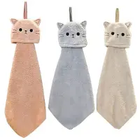 Tlily Cute Hand Towels for Kids Women, Bathroom Towels with Hanging Loop, Hand Drying Towel Cats Print Animals, Fast Dry