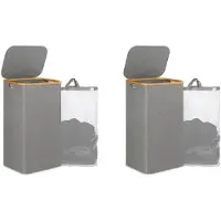 Torribaly 2X 110L Laundry Hamper with Handle and Lid,Collapsible Basket Organizer with Removable Inner Bag for Clothes Toys Grey