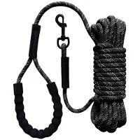 Exogio Reflective Dog Leash for Training and Walking - Leather Pet Lead with Comfort Handle Black-10m