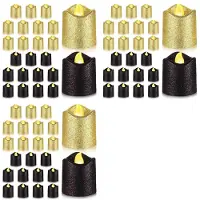 ISTOVO 72 Packs Gold Flameless Votive Candles Black Glitter LED Tealights Battery Operated Tea Lights Warm Yellow Light Holder