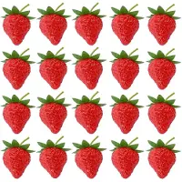 Semoic 20 Pieces Artificial Strawberry Fake Fruit Strawberries Photography Prop Home Kitchen Cabinet Party Ornament, Small