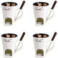 ISTOVO 4X Fondue Mug Set Chocolate Cheese Milk Cream Making Set Single Butter Melter Baking Cup Candlestick White