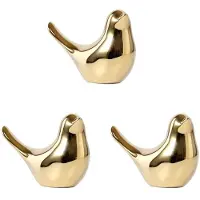 Typecat 3X Polar House Golden Bird Figurines Modern Ceramic Bird Statues Animal Sculpture Gold Ceramic -XL