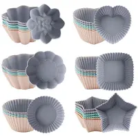 Tlily 36pcs Silicone Muffin Moulds, 6 Types Moulds, Non-Stick Silicone Baking Moulds, Reusable Coated Silicone Muffin Mould