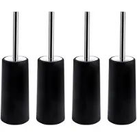Toilet Brush and Holder, 4 Pack Toilet Brush with 304 Stainless Steel Long Handle, Toilet Bowl Brush Black