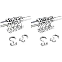 Typecat Shower Curtain Hook Ring, Rust-Proof Metal Double-Roll Sliding Shower Hook, for Shower Curtain , Set of 24 Silvery White