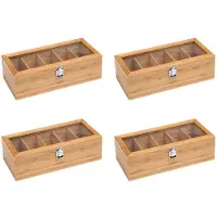 Typecat 4X Multifunctional Bamboo System Tea Bag Jewelry Organizer Storage Box 5 Compartments Tea Box Organizer Sugar Container