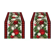 Torribaly 2X Linen Red and Black Check Plaid Christmas Table Runner 72 Inches Long Seasonal Winter Christmas Table Decoration