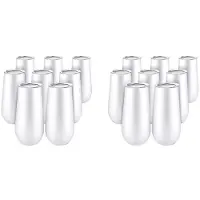 Typecat 16Packs Stemless Champagne Flutes Wine Tumbler, 6 OZ Double-Insulated Wine Tumbler with Lids Cocktail Cups White