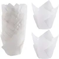 Typecat 50 Pcs Tulip Cupcake Liners,Tulip Baking Paper Cupcake & Muffin Liners Unbleached Baking Cups Cupcake White