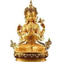 Semoic Alloy Metal Gold Plated Buddhist Suppliers Avalokitesvara Bodhisattva Four-Arms Guanyin Tibetan Figure Buddha Statue