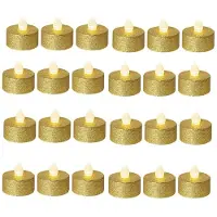 Semoic Battery Operated LED Tea Lights,24 Pack Gold Flameless Votive Tealights Candle with Warm White for Wedding,Table
