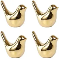 Semoic 4X Polar House Golden Bird Figurines Modern Ceramic Bird Statues Animal Sculpture Home Decoration Crafts Gold Ceramic -S