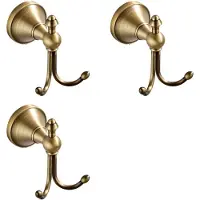 ISTOVO 3X Double Coat Hooks, Antique Brass Towel Hook, Wall Mount Wall Hooks for Hanging, Towel Hooks for Coat