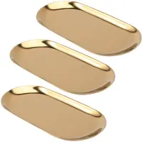 Typecat 3X Metal Storage Tray Gold Oval Dotted Fruit Plate Small Items Jewelry Display Tray Mirror