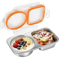 ISTOVO Stainless Steel Snack Containers, 400ml 2 Compartment Snackle Box with Lids Airtight, Leakproof Bento Box Reusable