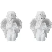 Torribaly 2X Kneeling Praying Pure White Angel with Wing Resin Garden Statue Memorial Resin Yard Figurine Garden Statue Gift