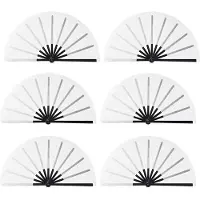 Torribaly 6 Pcs Sublimation Fan Blanks White Polyester Sublimation Blank Hand Fan DIY Fans Heat Transfer Printing for Dancing