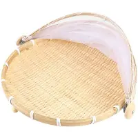 Tlily Hand-Woven Food Tent Basket Tray Fruit Vegetable Bread Storage Basket Simple Atmosphere Outdoor Picnic Mesh Net Cover