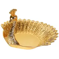 Torribaly Gold Peacocks Fruit Plate Metal Tray Dish Delicate Storage Plate for Candy Trinket Jewelry Snack Tray Serving Home Decor
