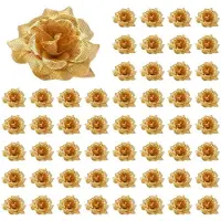 Torribaly 300 Pcs Silk Roses Artificial Wedding Clips Wedding Decoration Flower (Golden)