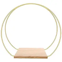 Torribaly 1 Sets Metal Floral Hoop Centerpiece with Stand 12 Inch Gold Floral Ring Wreath Hanging Candle Circle Centerpiece