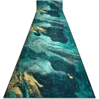 Rugsx Alfombra de pasillo con refuerzo de goma LOTUS SHADOWS 37750 Abstracción verde / dorado lavable 80cm 80x220 cm
