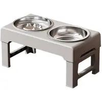 Semoic Raised Dog Bowl Elevated Pet Feeder with 3 Heights Adjustable Non-Slip Dog Water Bowl for Indoor Outdoor Home Grey